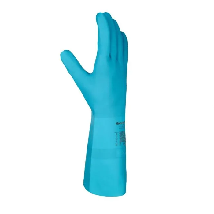 Honeywell Flextril 32-3015E/8M Nitrile Chemical Gloves, 101 Flocked, Angel Blue, 8/Medium, Pack of 12