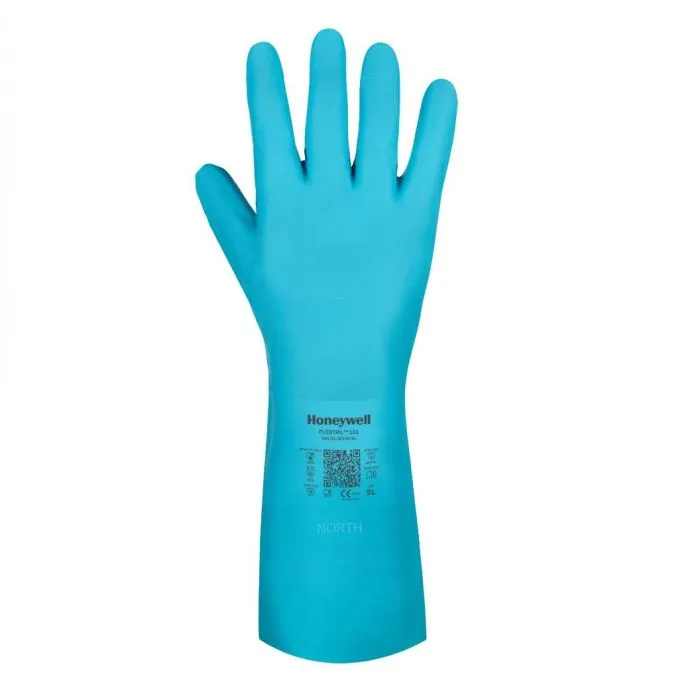 Honeywell Flextril 32-3015E/8M Nitrile Chemical Gloves, 101 Flocked, Angel Blue, 8/Medium, Pack of 12