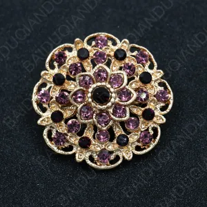 Hot Selling Assorted Colors Crystal Rhinestones Flower Brooch Pins for Women in Gold Color Plating