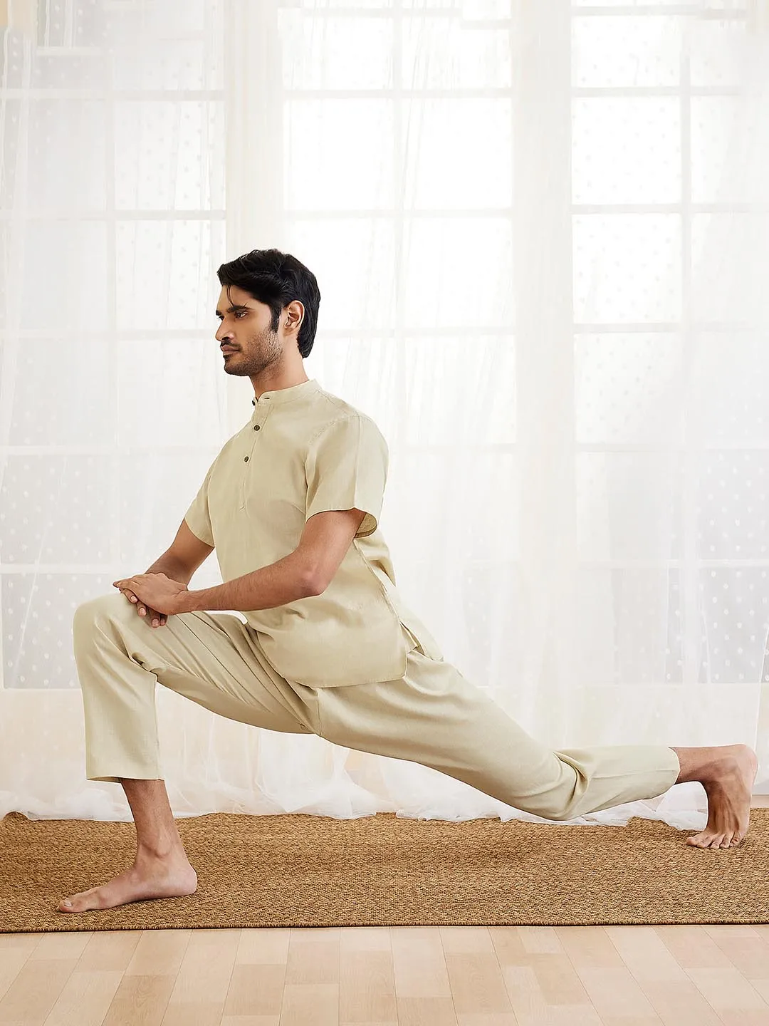 Jashvi Men's Beige Cotton Pyjama