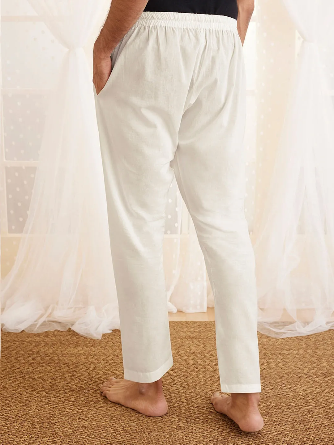 Jashvi Men's White Cotton Pyjama