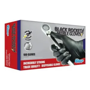 KBS Black Rocket Nitrile Gloves Disposable Trade Quality Large x 100 Pack Box