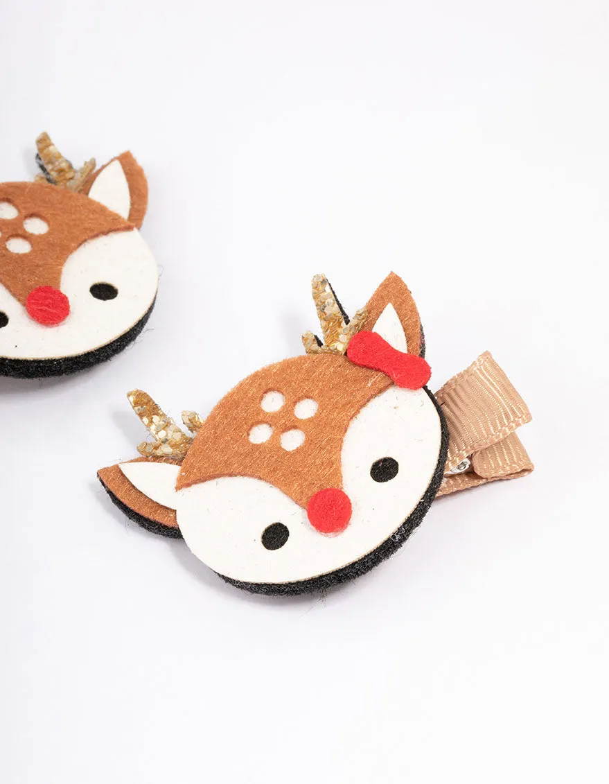 Kids Fabric Christmas Reindeer Hair Clips