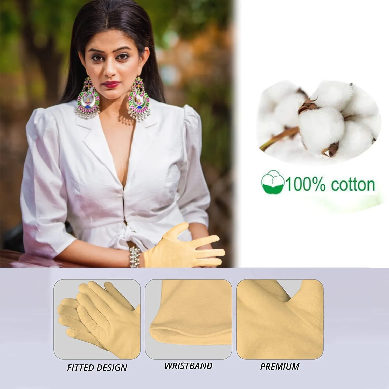 Kuber Industries Gloves | Cotton Summer Gloves | Protection From Sun Burns | Dust | Pollution | Gloves For Women | Gloves For Men | 1 Pair | Cream