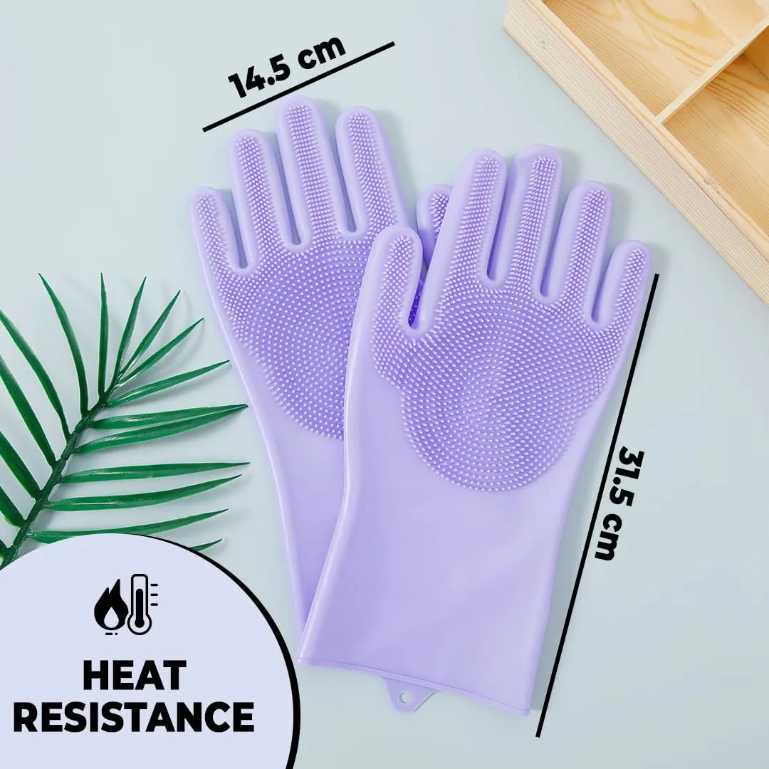 Kuber Industries Multi-Purpose Silicon Gloves For Kitchen Cleaning, Pet Grooming & Gardening|Reusable Gardening Gloves|Heat Resistant For Better Protection|Purple,Pack of4