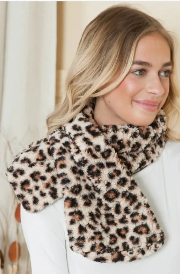 Leopard Print Fleece Scarf - #5871