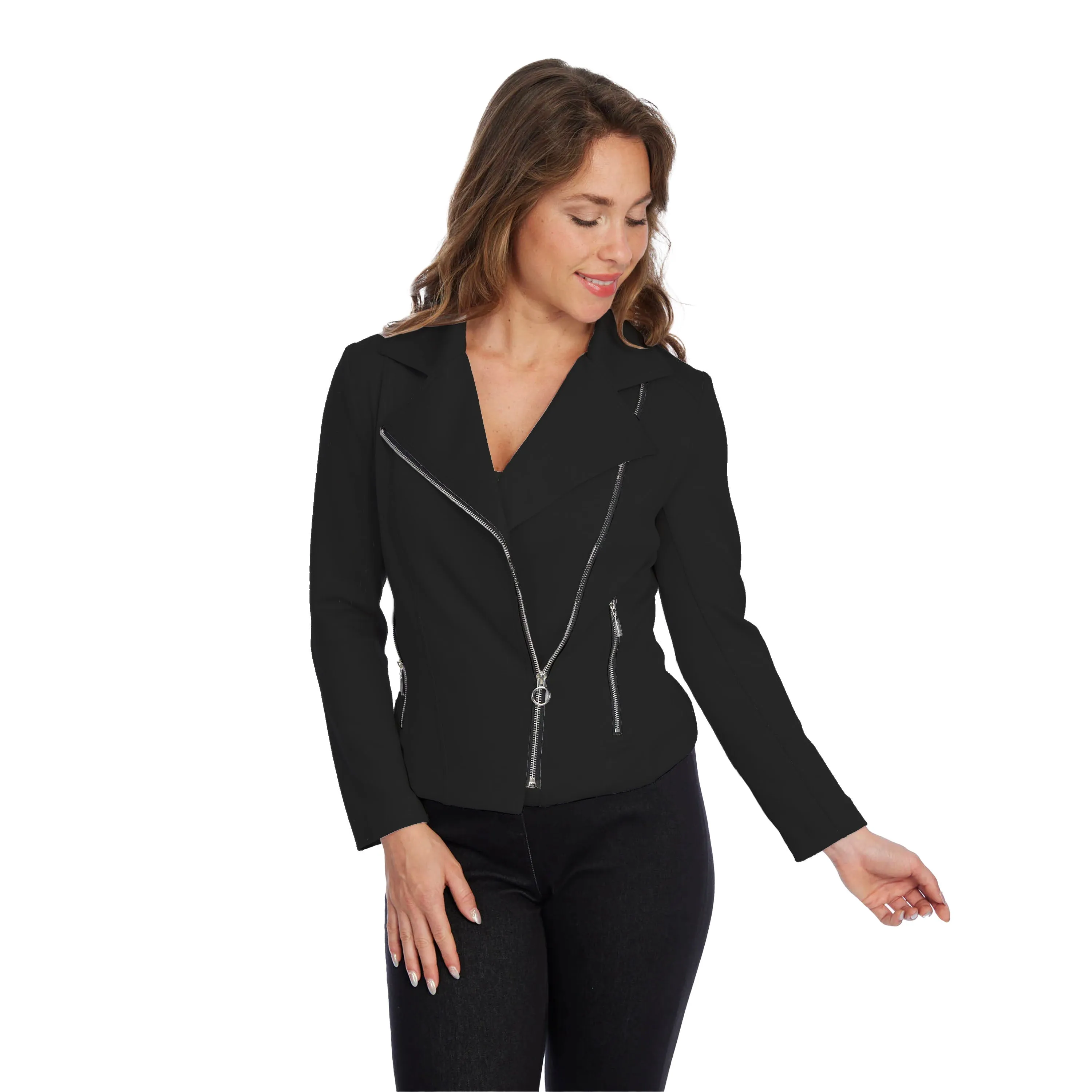 Lior Ponte Knit Motto Jacket in Black - Dallas-BLK