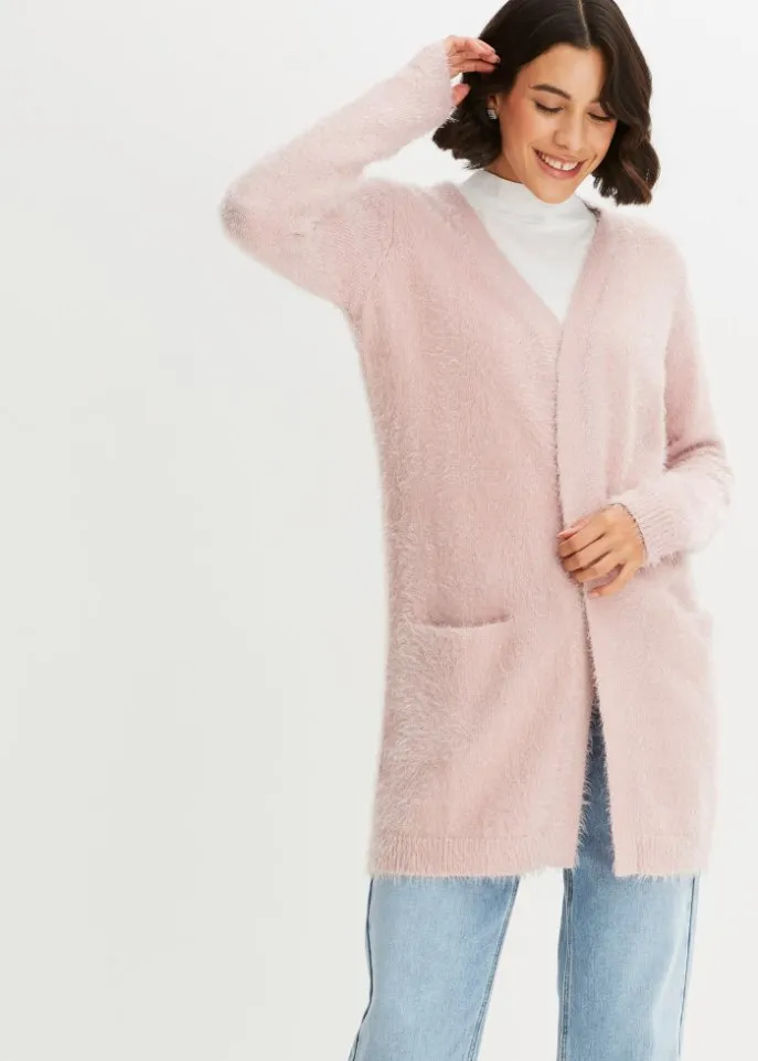 Long cardigan with fleece effect Bodyflirt, pink