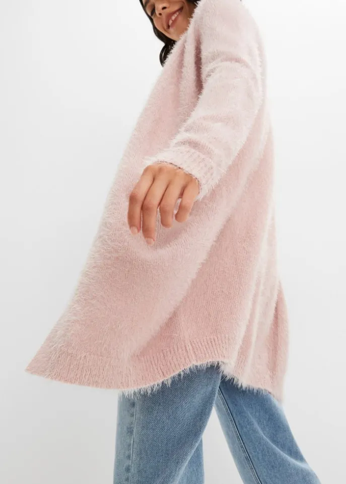 Long cardigan with fleece effect Bodyflirt, pink