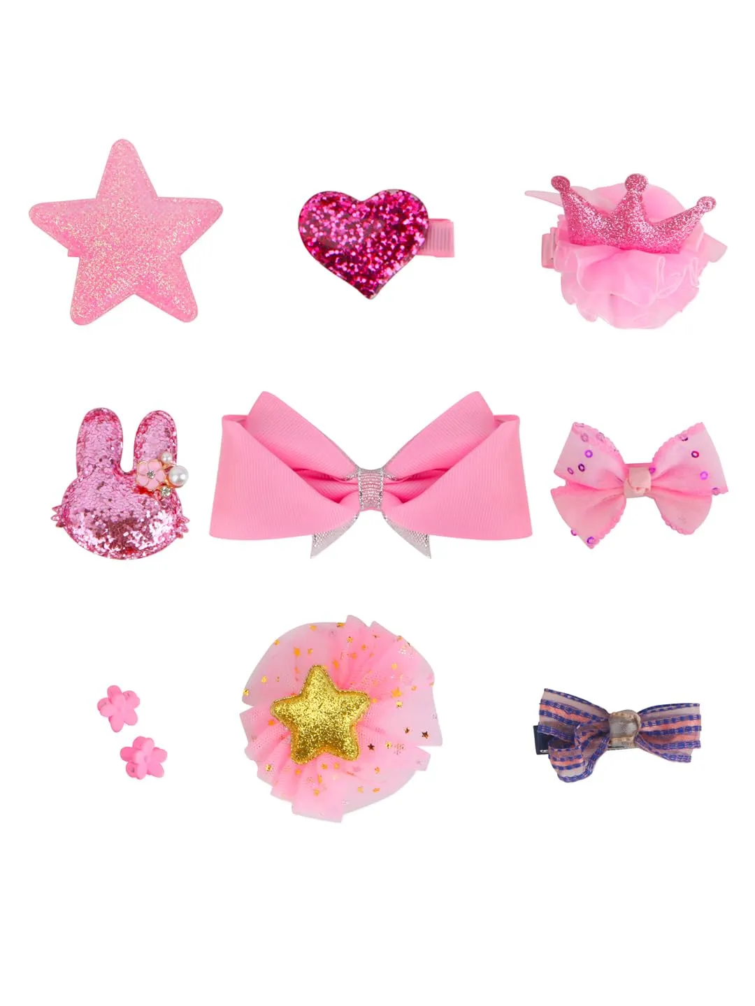 Melbees by Yellow Chimes Kids Hair Accessories for Girls Hair Accessories Combo Set Pink 10 Pcs Baby Girl's Hair Clips Set Cute Claw Clip Bow Clips For Girls Assortment Gift for Kids Teens Toddlers