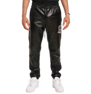 Mens Avirex Black Leather Track Pant