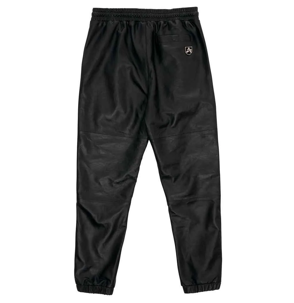 Mens Avirex Black Leather Track Pant