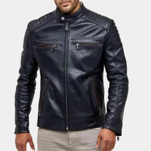 Mens Black Quilted Shoulder Leather Jacket