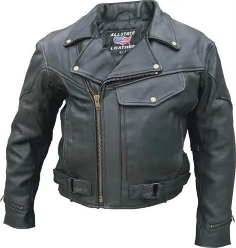 Men's Drum Dyed Naked Cowhide Leather Vented Motorcycle Jacket with Braid Trim