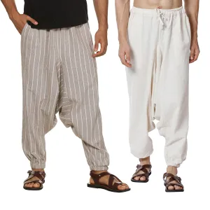 Men's Harem Pants Pack of 2| Cream & Grey Stripes | Fits Waist Size 28 to 36 inches