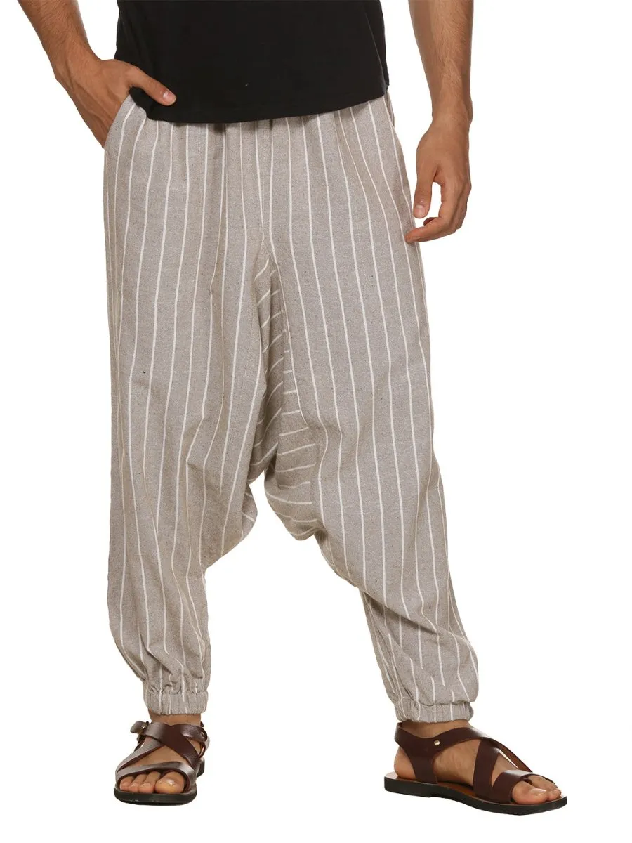 Men's Harem Pants Pack of 2| Cream & Grey Stripes | Fits Waist Size 28 to 36 inches