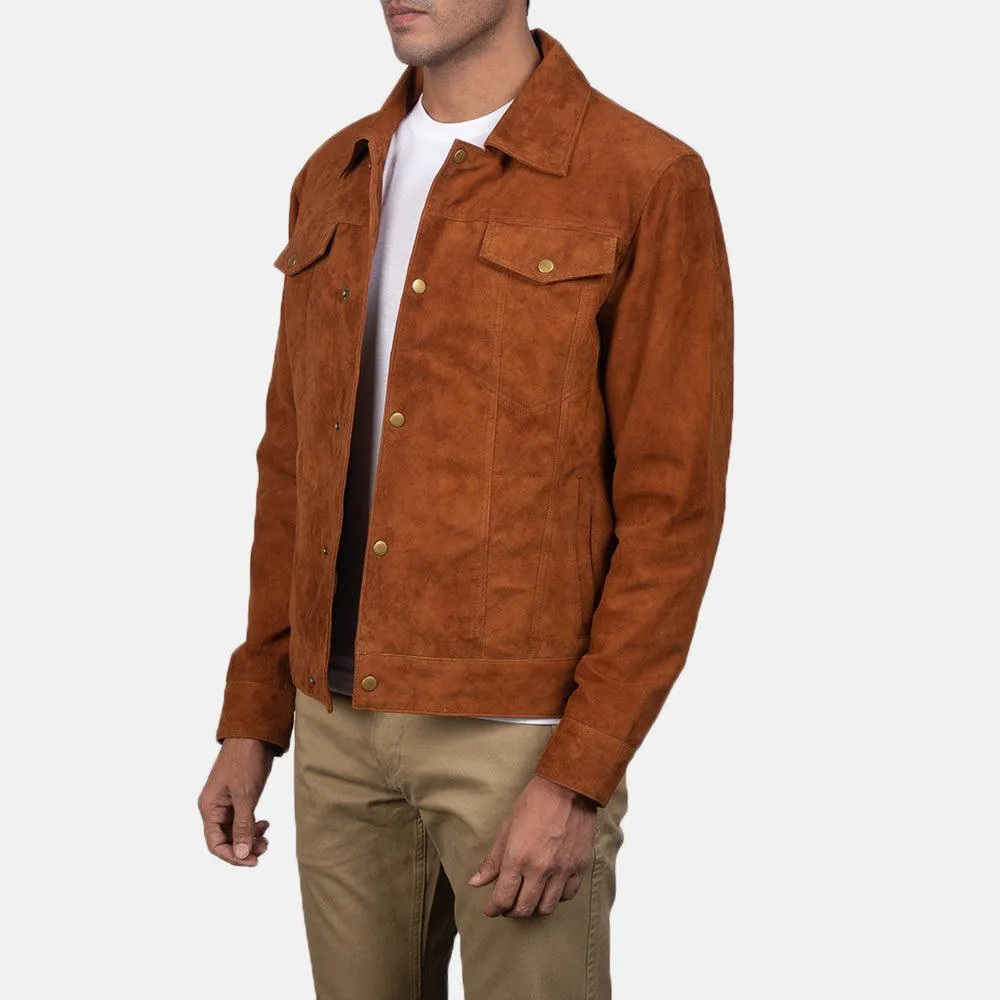 Mens Tan Brown Suede Leather Jacket