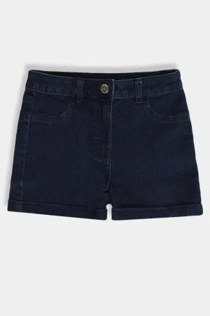 Navy Rolled Hem Girls Denim Shorts