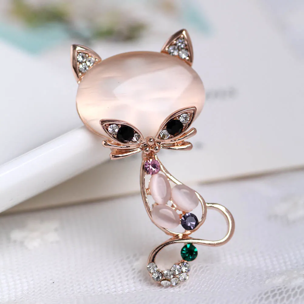 New Fashion  Hot Sale Gold Filled Multicolor Opal Stone Fox Brooches Women's Fashion Cute Animal Pin Brooch Jewelry