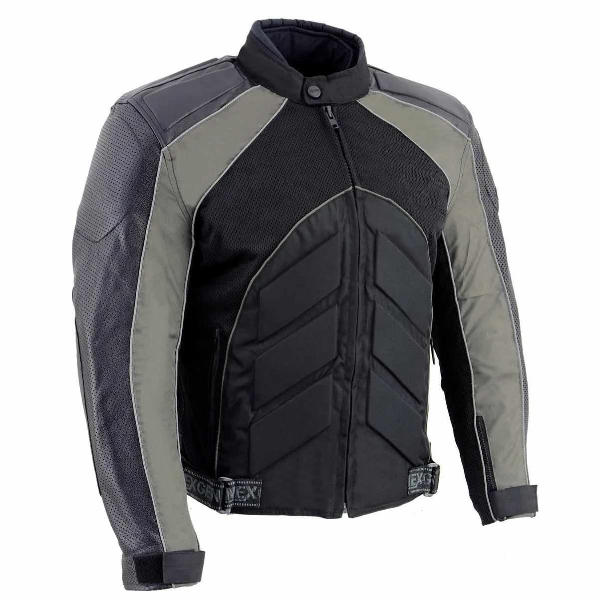 NexGen SH2153 Men's Black and Grey CE Armored Motorcycle Textile and Leather Combo Jacket