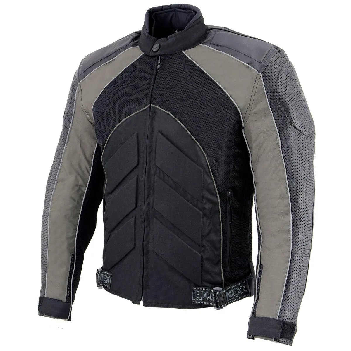 NexGen SH2153 Men's Black and Grey CE Armored Motorcycle Textile and Leather Combo Jacket