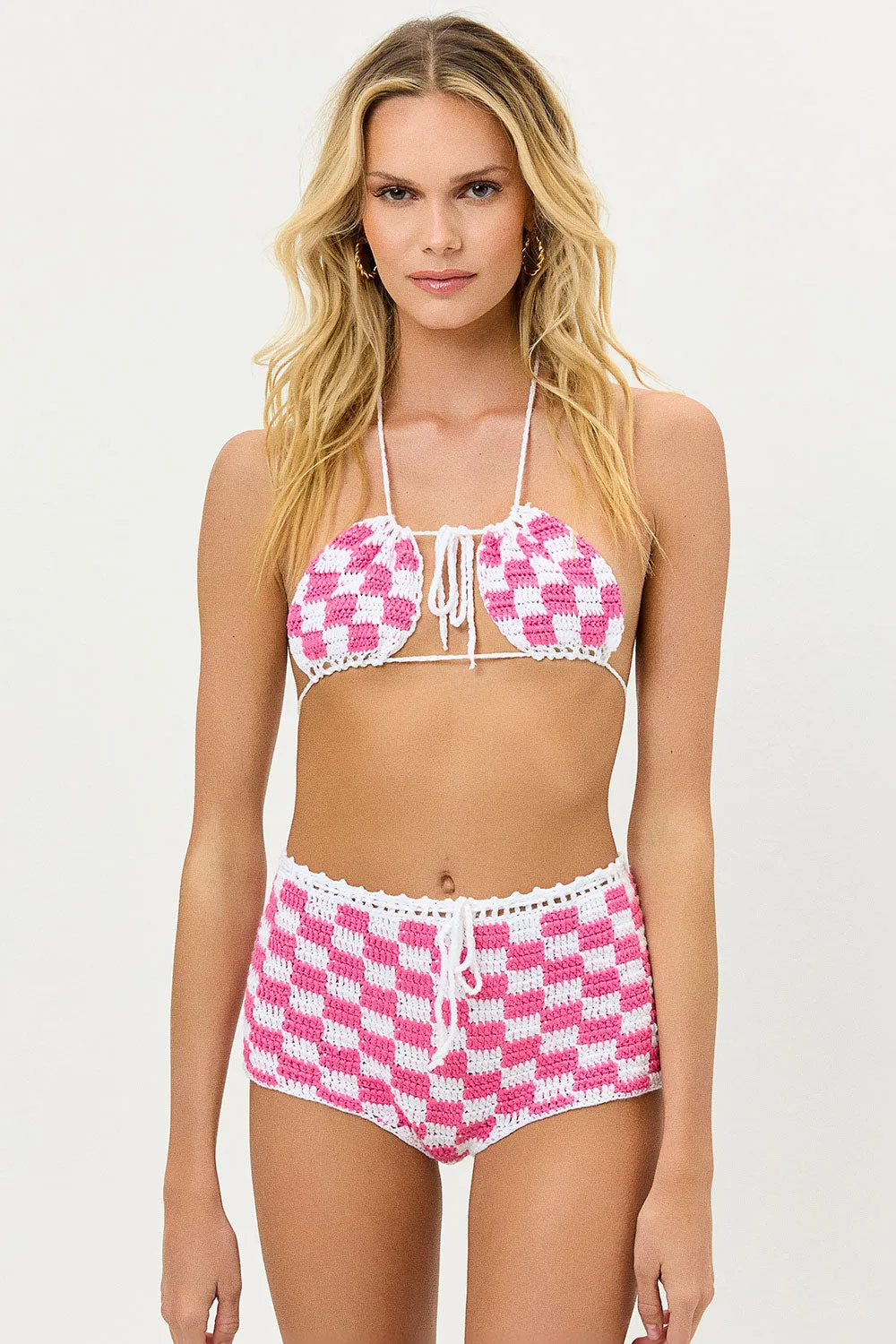 Nikki Crochet Hipster Bikini Bottom - Pink Checker