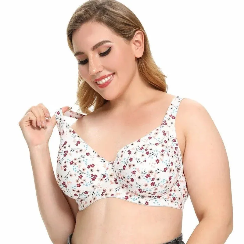 OCW Comfort Cotton Wireless Breathable Plus Size Floral Bra