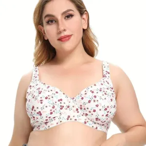 OCW Comfort Cotton Wireless Breathable Plus Size Floral Bra