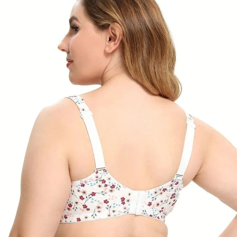 OCW Comfort Cotton Wireless Breathable Plus Size Floral Bra