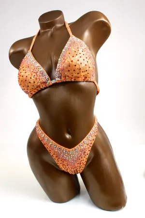 Orange Gradient AB Crystals Figure Competition Suit