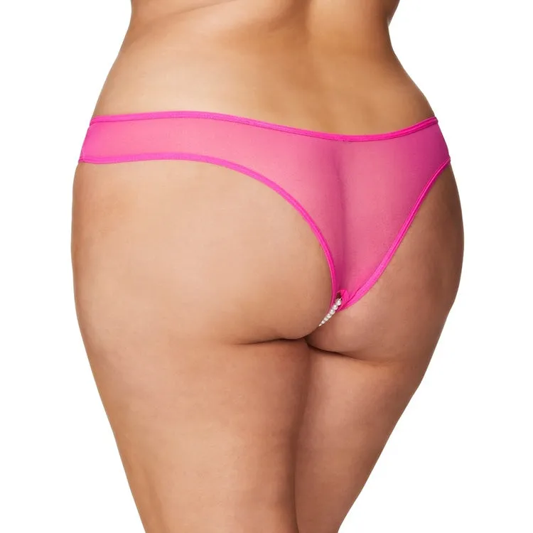 Pearl Crotchless Thong - Plus Size