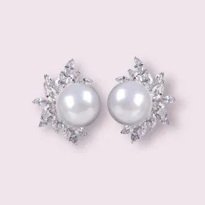 Pearl Cubic Zirconia Studs Bridal Earrings, Classic and Match Everyone