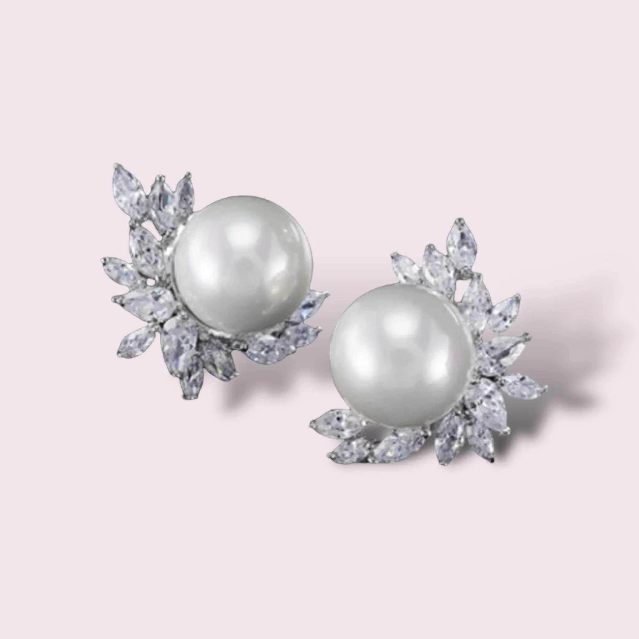 Pearl Cubic Zirconia Studs Bridal Earrings, Classic and Match Everyone