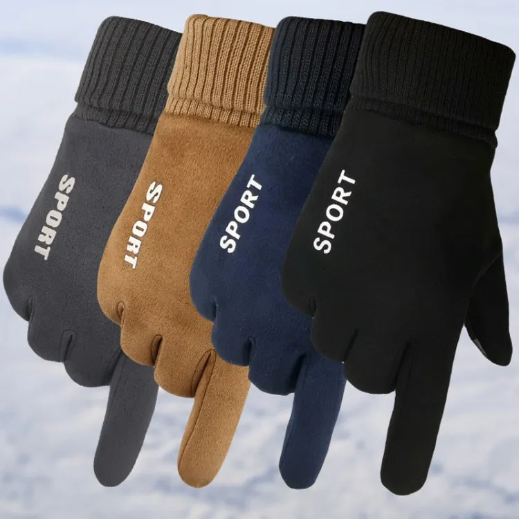 Q35 Suede Men Warm Gloves Touch Screen Sports Cycling Gloves, Size: One Size(Black)