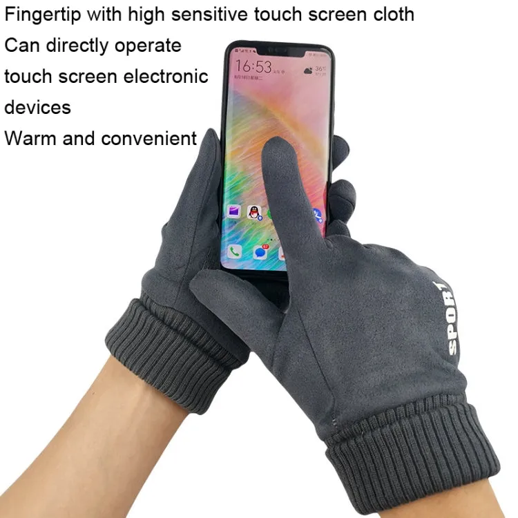 Q35 Suede Men Warm Gloves Touch Screen Sports Cycling Gloves, Size: One Size(Black)