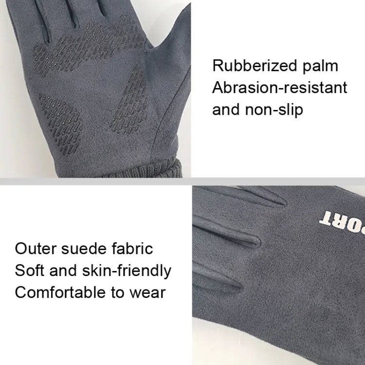 Q35 Suede Men Warm Gloves Touch Screen Sports Cycling Gloves, Size: One Size(Black)