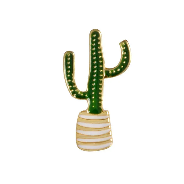 QIHE JEWELRY Cactus Palm Leaves Plant Tree Natural Lapel Pin Enamel Brooch Collar Pins Cactus Gift Cactus Jewelry