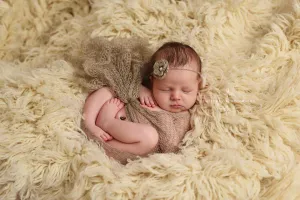 SET Light Brown Mohair Knit Baby Wrap and Headband