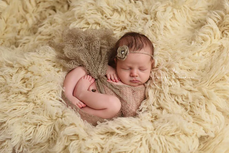 SET Light Brown Mohair Knit Baby Wrap and Headband