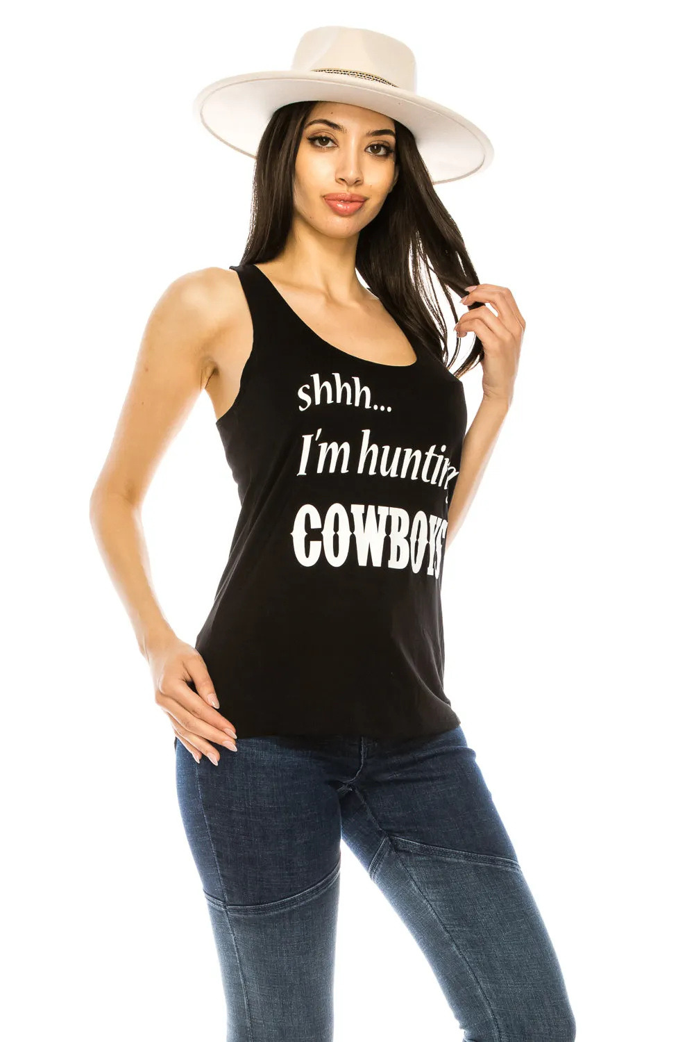 SHHH I'M HUNTING COWBOYS TANK TOP