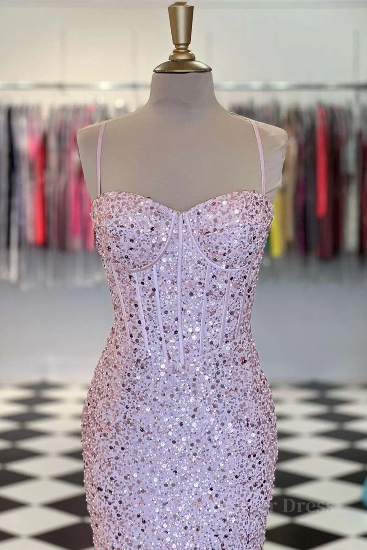 Shiny Sequins Mermaid Pink Long Prom Dress Sweetheart Neck Pink Formal Dress Mermaid Pink Evening Dress