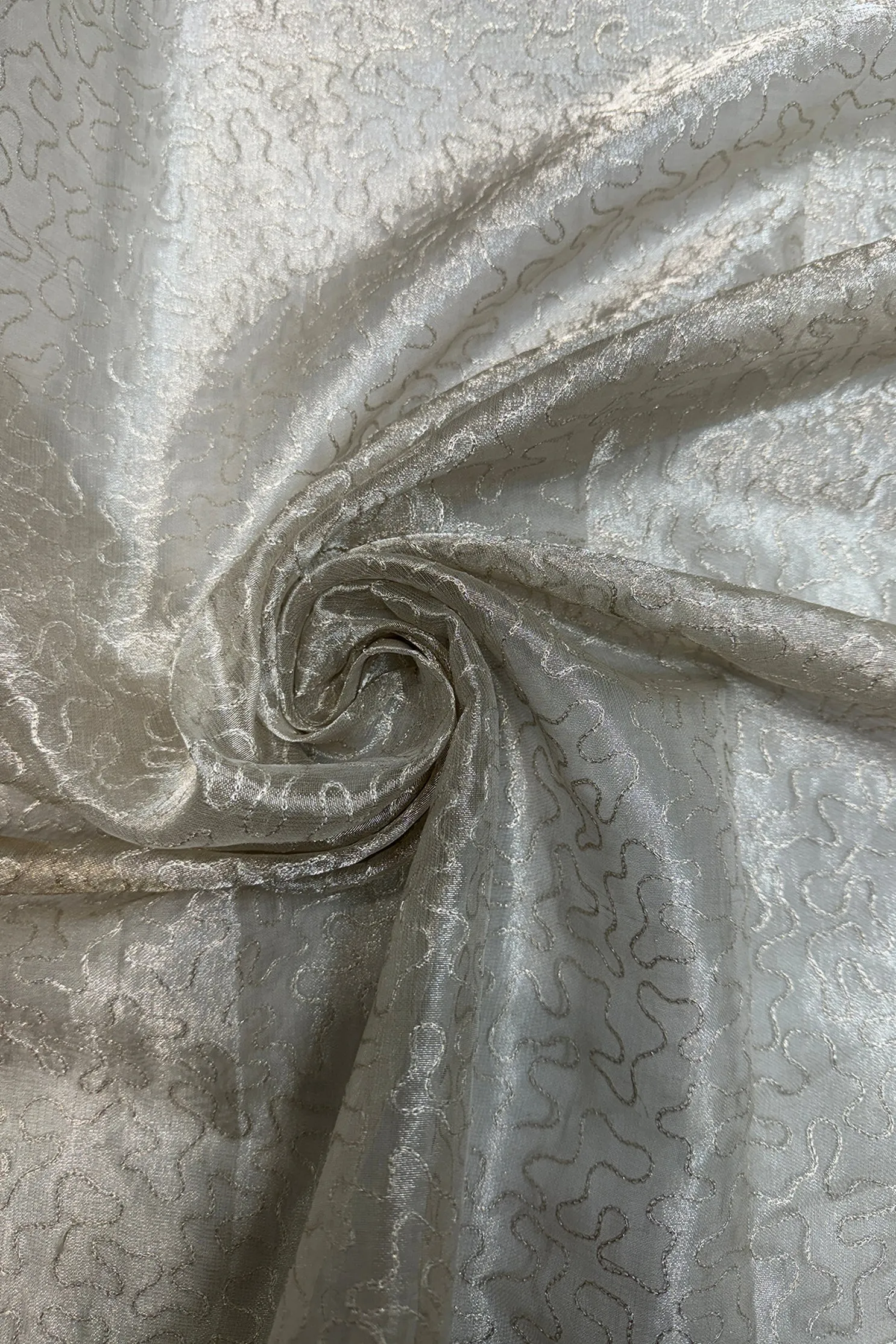 Silver Organza With Silver Thread Tissue Metallic Embroidery