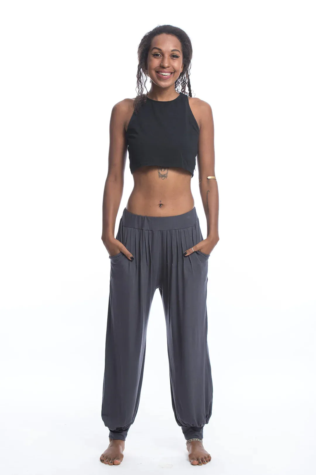 Spandex Cotton Harem Pant - Solid Gray, Thailand