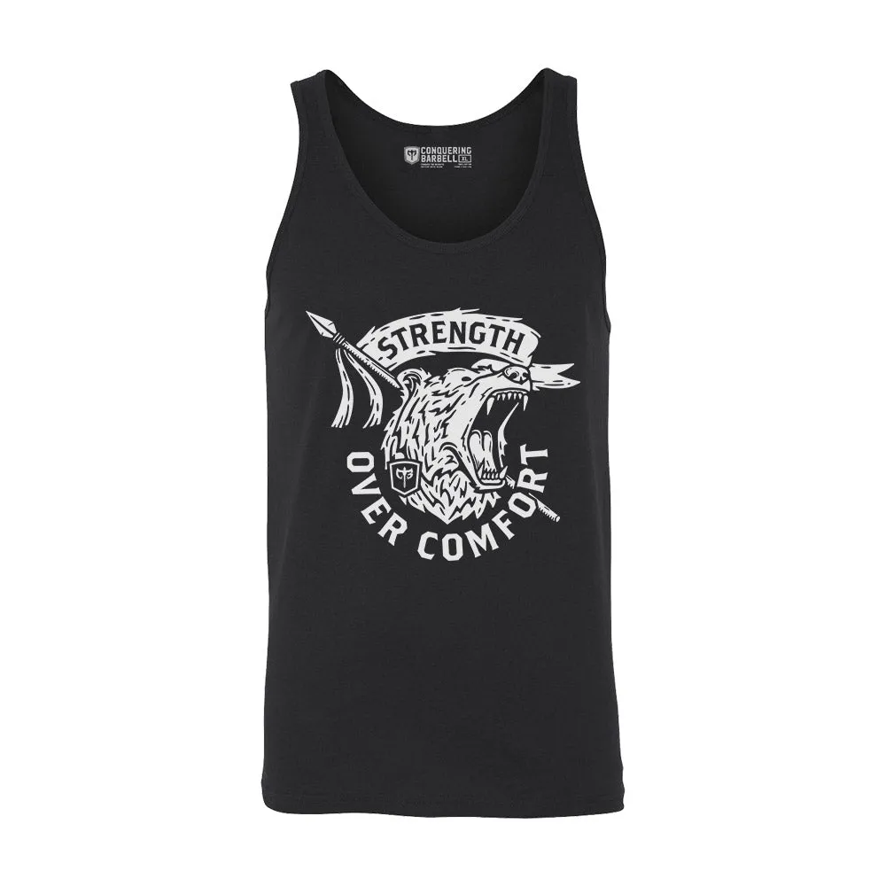 Strength Over Comfort - on Black tank top