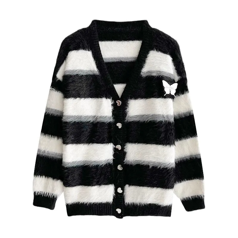 striped sweater V-neck sweater jacket    S4735