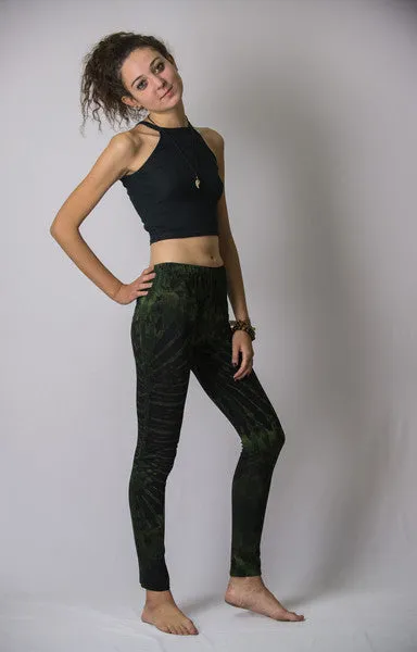 Super Soft Comfortable Womens Leggings Tie Dye Green Black