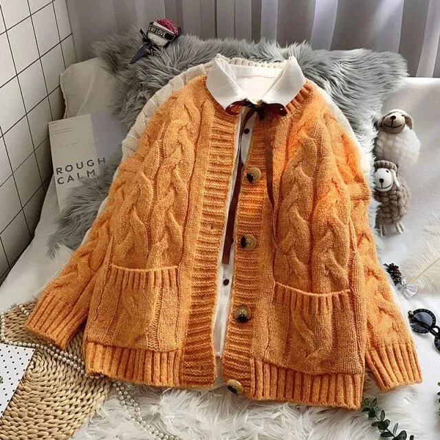 Sweet Warm Loose Pocket Knitted Sweater cardigan     S2796