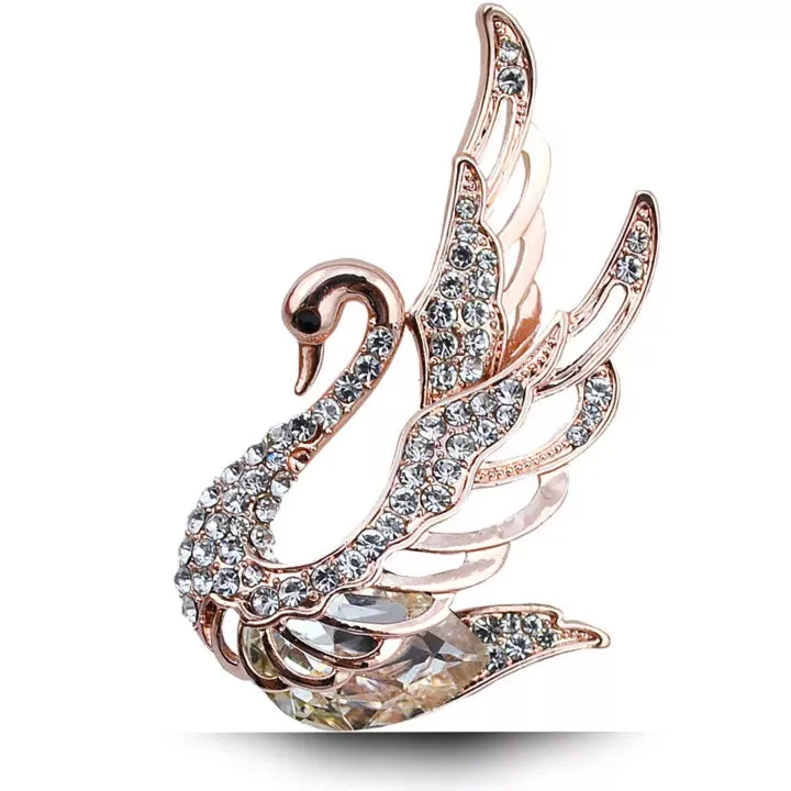 TEEK - Rhinestone and Crystal Swan Brooches