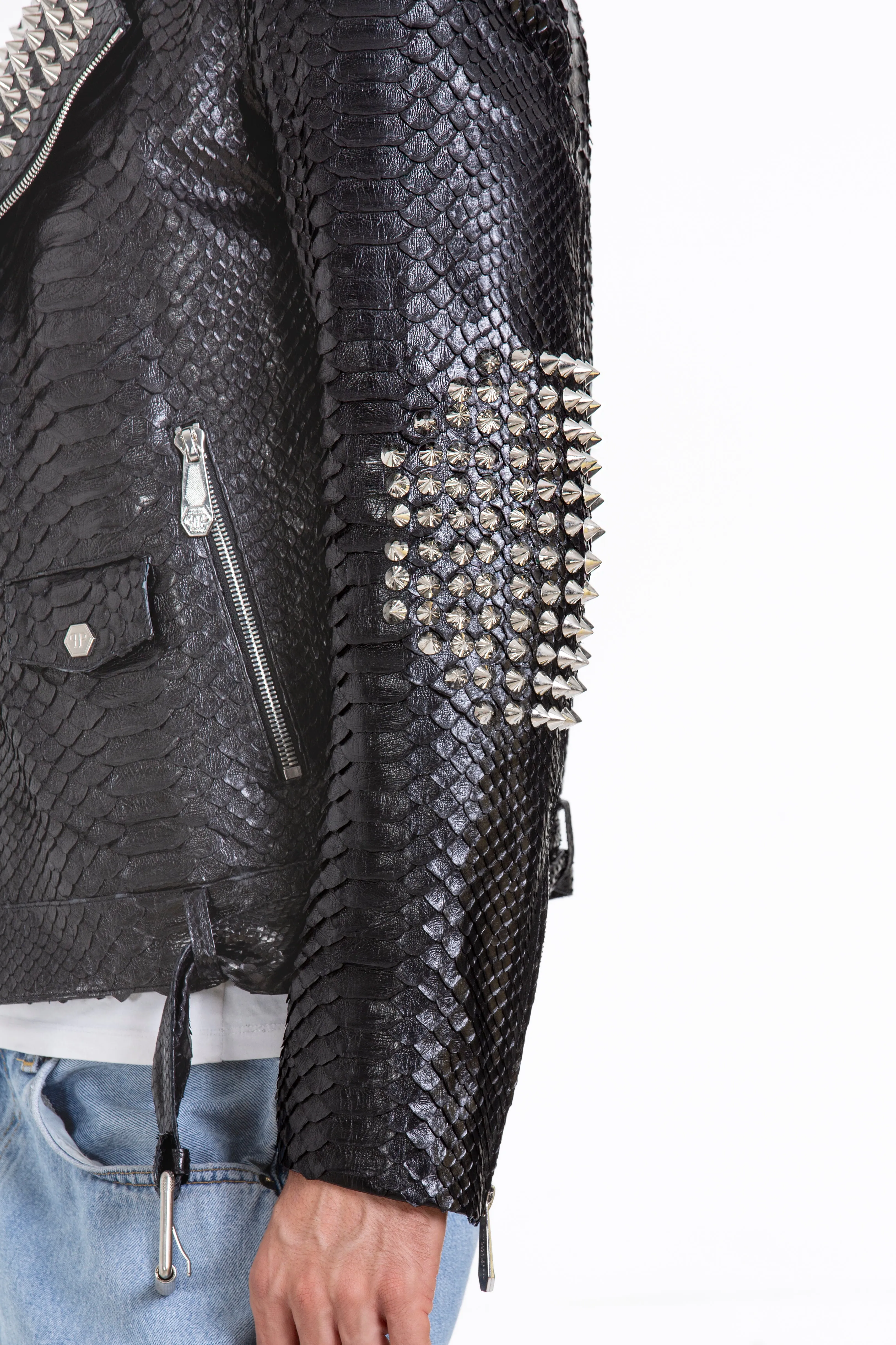 The Kopenhag Pythn Black Spike Leather Men  Jacket