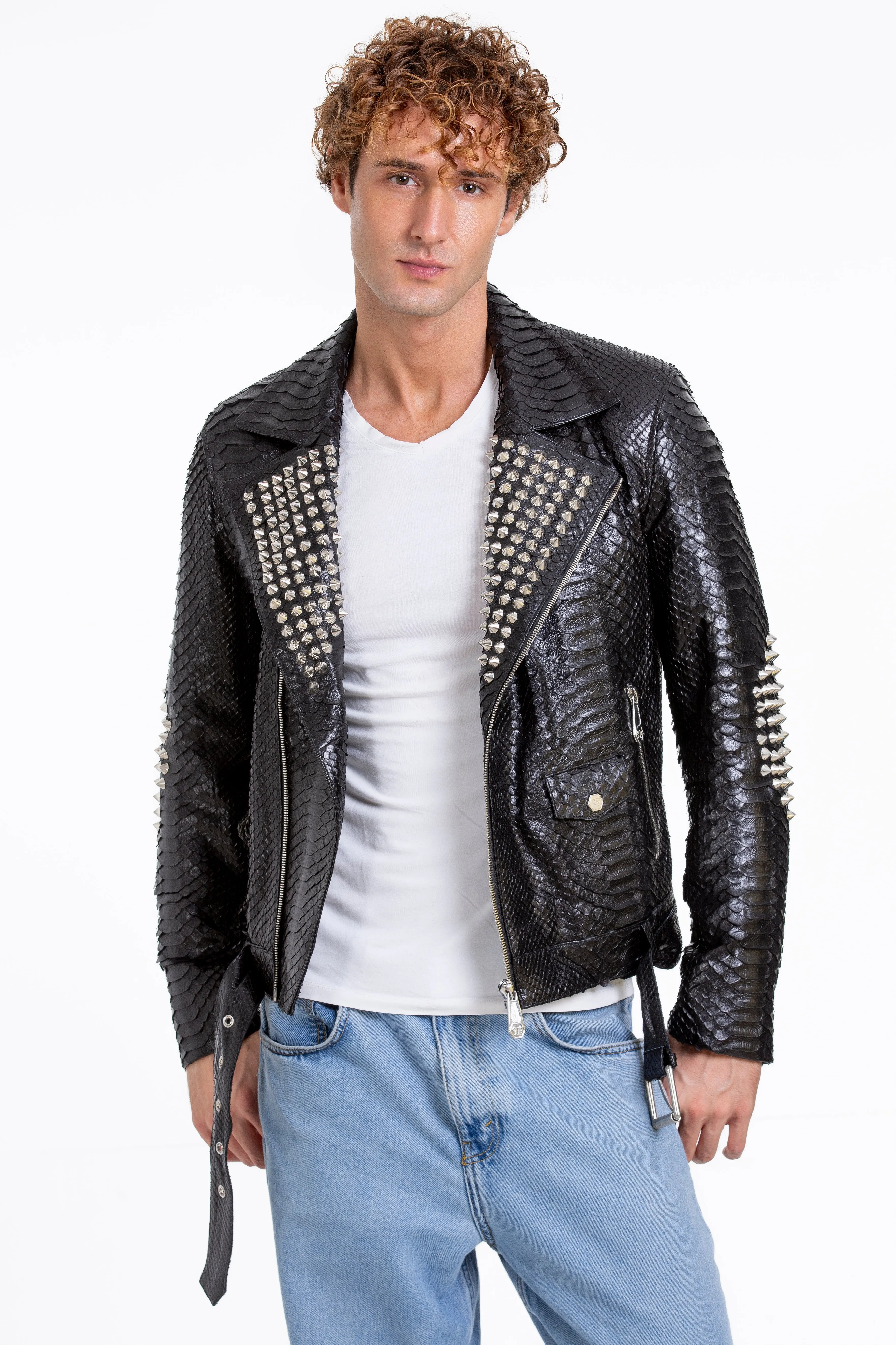 The Kopenhag Pythn Black Spike Leather Men  Jacket